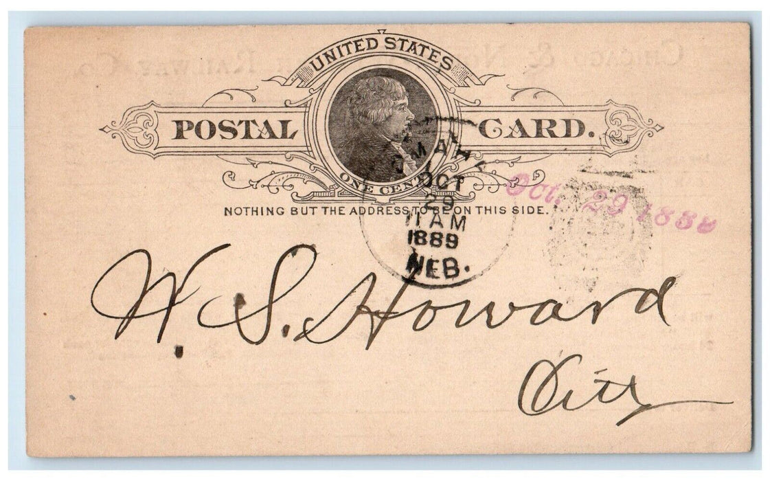 1889 Chicago & North-Western Railway Co. Omaha Nebraska NE Antique Postal Card