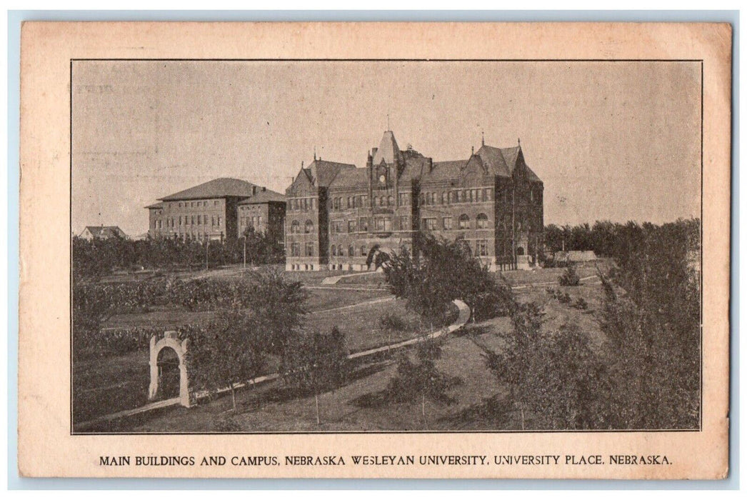 1907 Main Building Wesleyan University Place Exterior Campus Nebraska Postcard