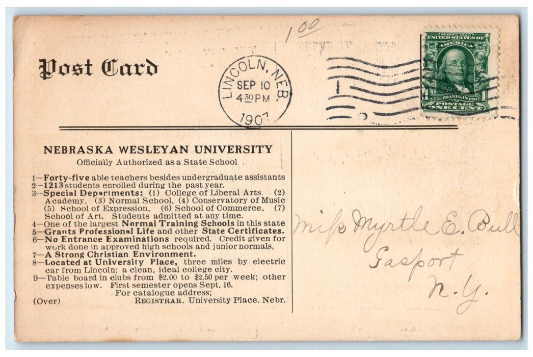 1907 Main Building Wesleyan University Place Exterior Campus Nebraska Postcard