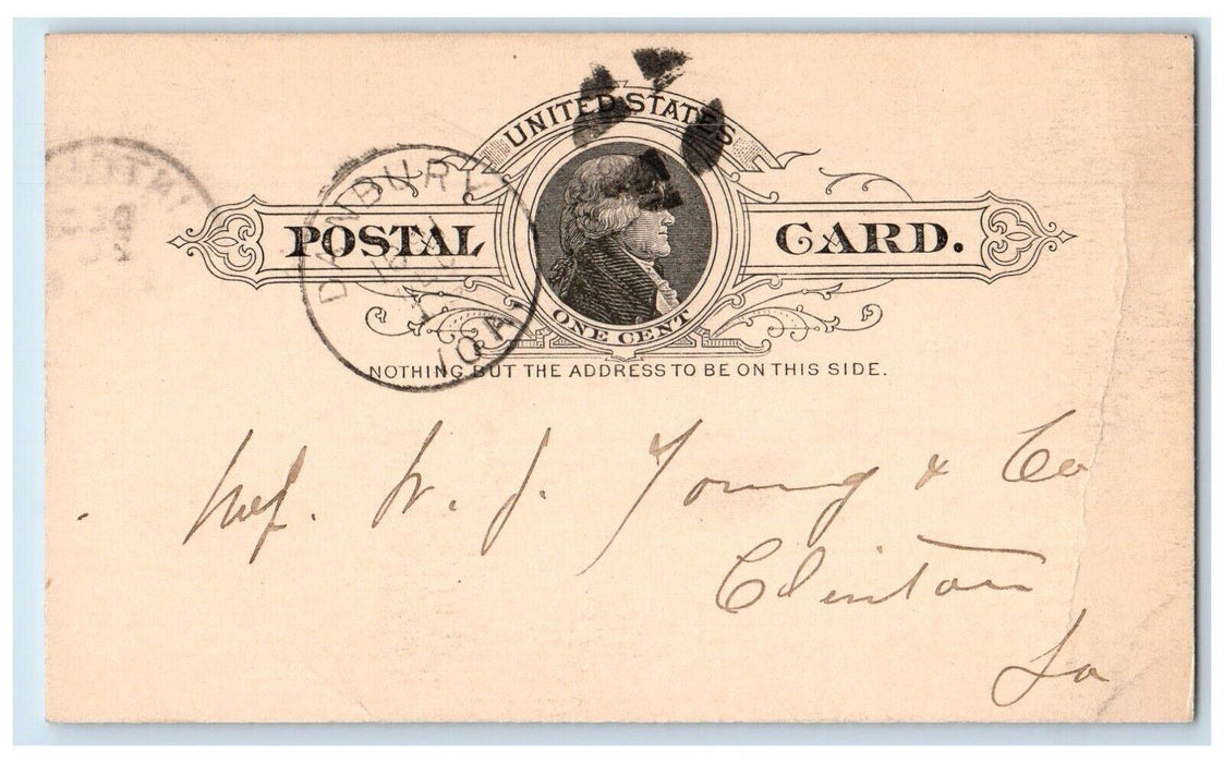 1891 Lumber Order Clinton Iowa IA Danbury Iowa IA Antique Posted Postal Card