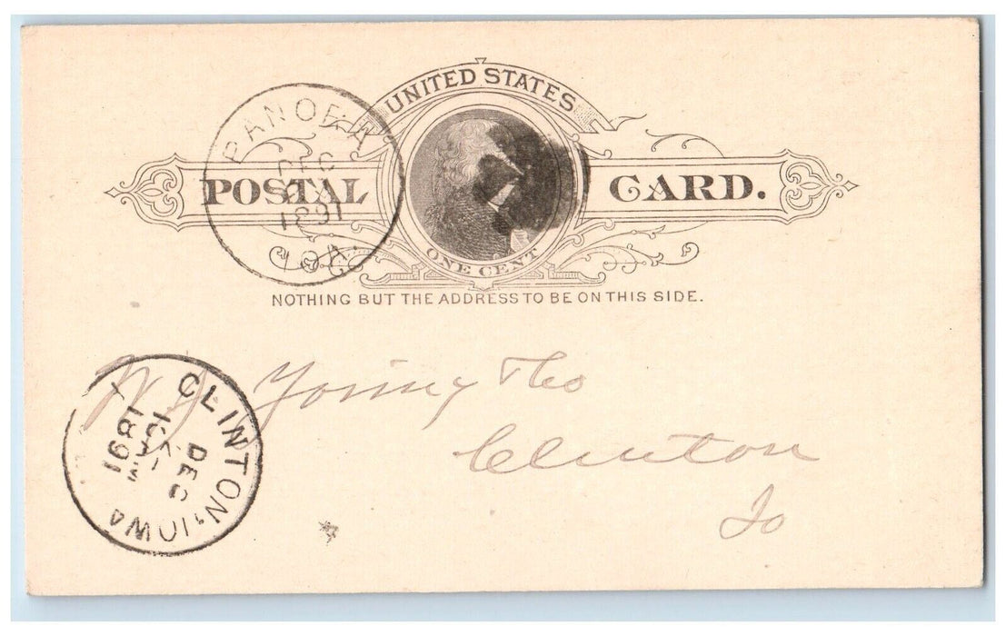 1891 Lee & Jamieson Lumber Dealers Panora Iowa IA Clinton IA Posted Postal Card