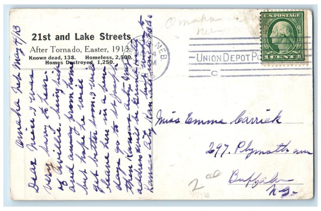 1915 21st Lake Street After Tornado Easter Disaster Omaha Nebraska NE Postcard