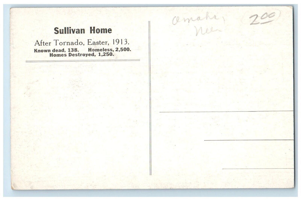 c1913 Sullivan Home After Tornado Easter Flood Disaster Omaha Nebraska Postcard