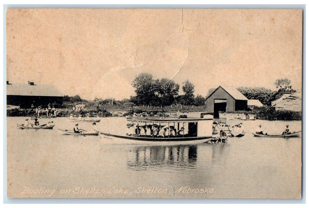 c1910 Boating Shelton Lake River Exterior Shipyard Shelton Nebraska NE Postcard