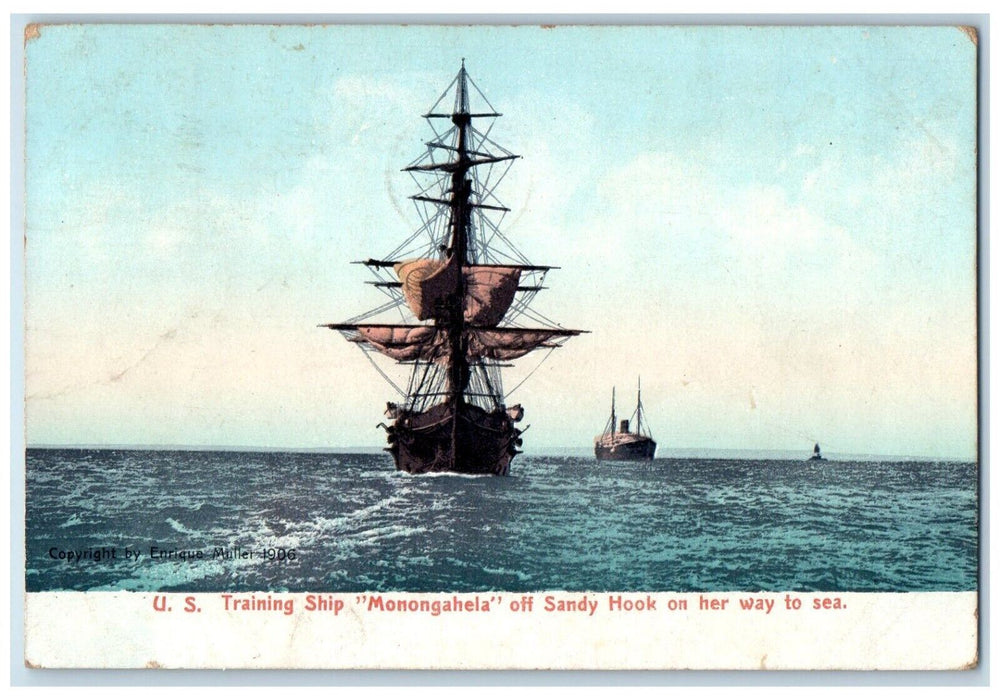 1911 U.S. Training Ship Monongahela Sandy Hook New York City New York Postcard