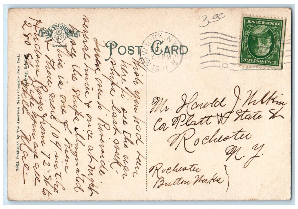 1911 U.S. Training Ship Monongahela Sandy Hook New York City New York Postcard