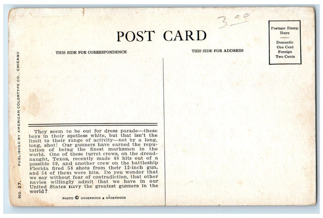 c1910 Two Batteries 14-Inch Guns Turret Crews Navy World War Battleship Postcard