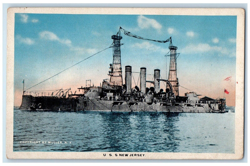 c1910 Displacement World War Navy Battleship Torpedo U.S.S. New Jersey Postcard