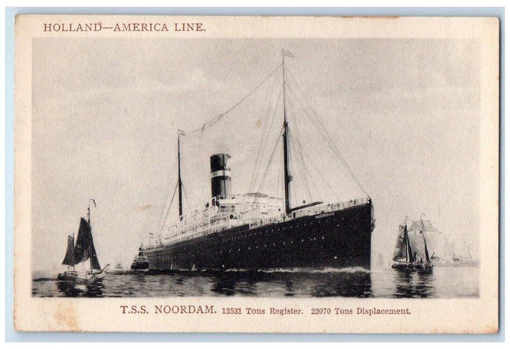 c1910 Holland America Line T.S.S. Noordam World War Boat Steamer Ship Postcard