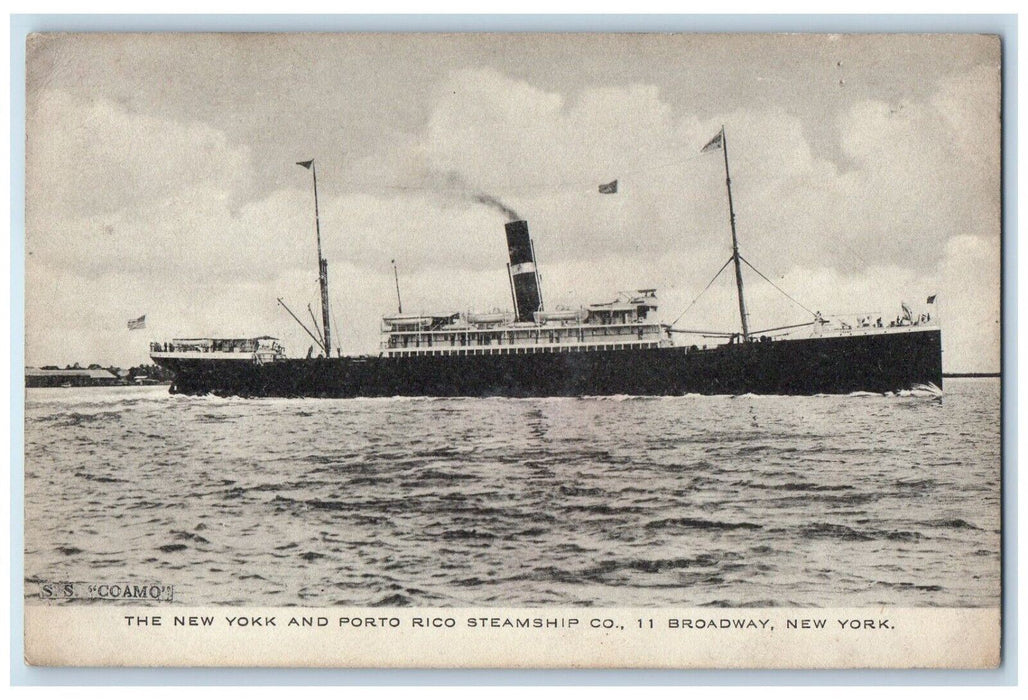 c1910 New York Porto Rico Steamship Co. Steamer  Broadway New York NY Postcard