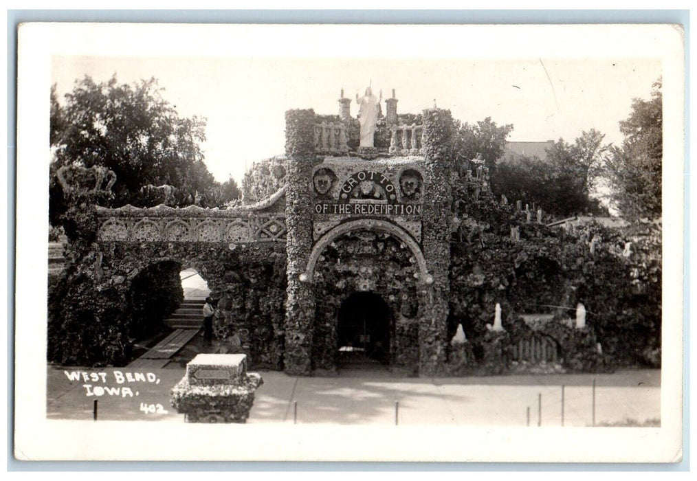 c1940's Grotto Of The Redemption West Bend Iowa IA RPPC Photo Vintage Postcard
