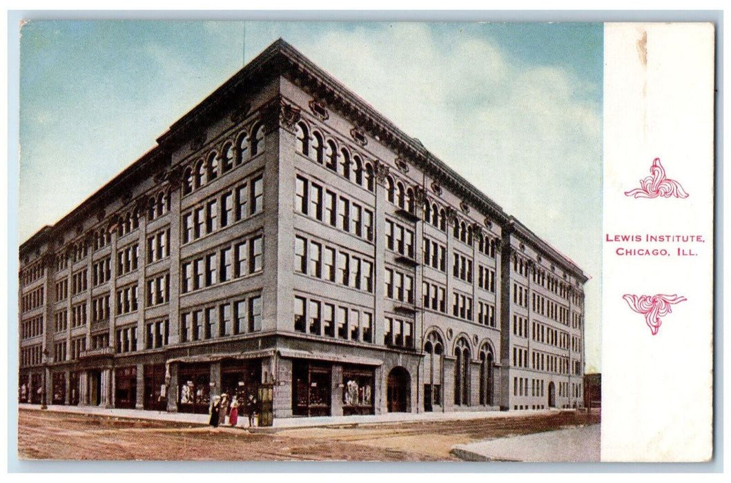 Lewis Institute Building Exterior Scene Chicago Illinois IL Antique Postcard
