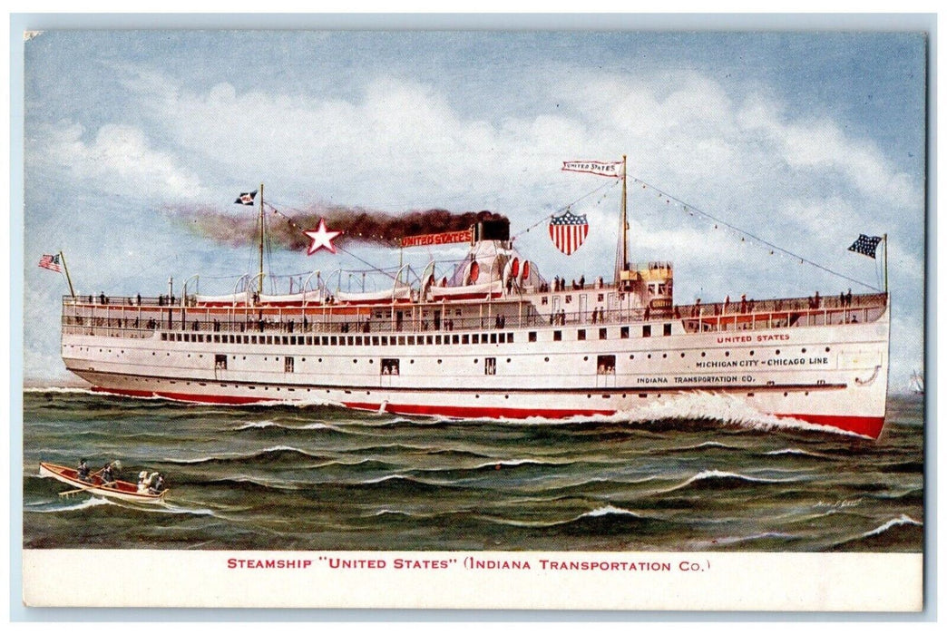 c1910 Steamship United States Indiana Transportation Co. VO Hammon IN Postcard