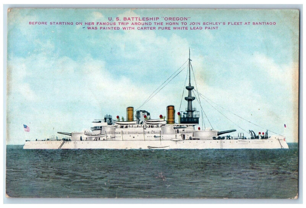 1908 U.S. Battleship Famous Trip Schley's Fleet Santiago Navy Oregon OR Postcard