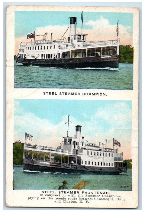 c1920 Steel Steamer Champion Frontenac Fast Ferry Clayton New York NY Postcard