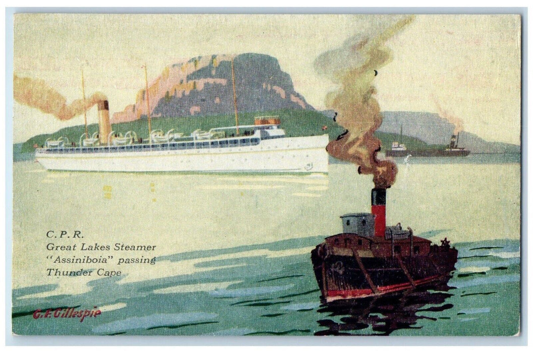 c1910 C.P.R. Great Lakes Steamer Assiniboia Thunder Cape Ferry Cruise Postcard