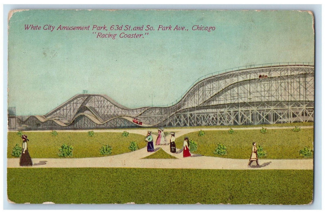 White City Amusement Park Racing Coaster Chicago Illinois IL Antique Postcard