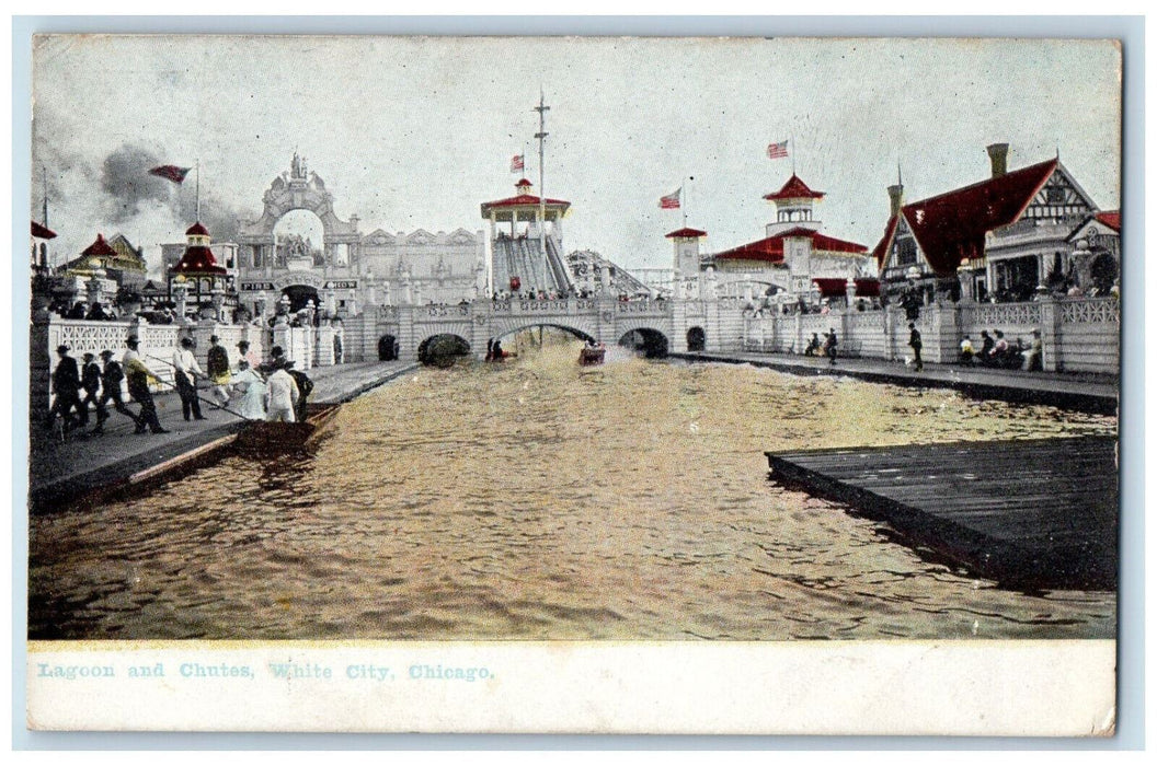 1907 View Of Lagoon And Chutes White City Chicago Illinois IL Antique Postcard