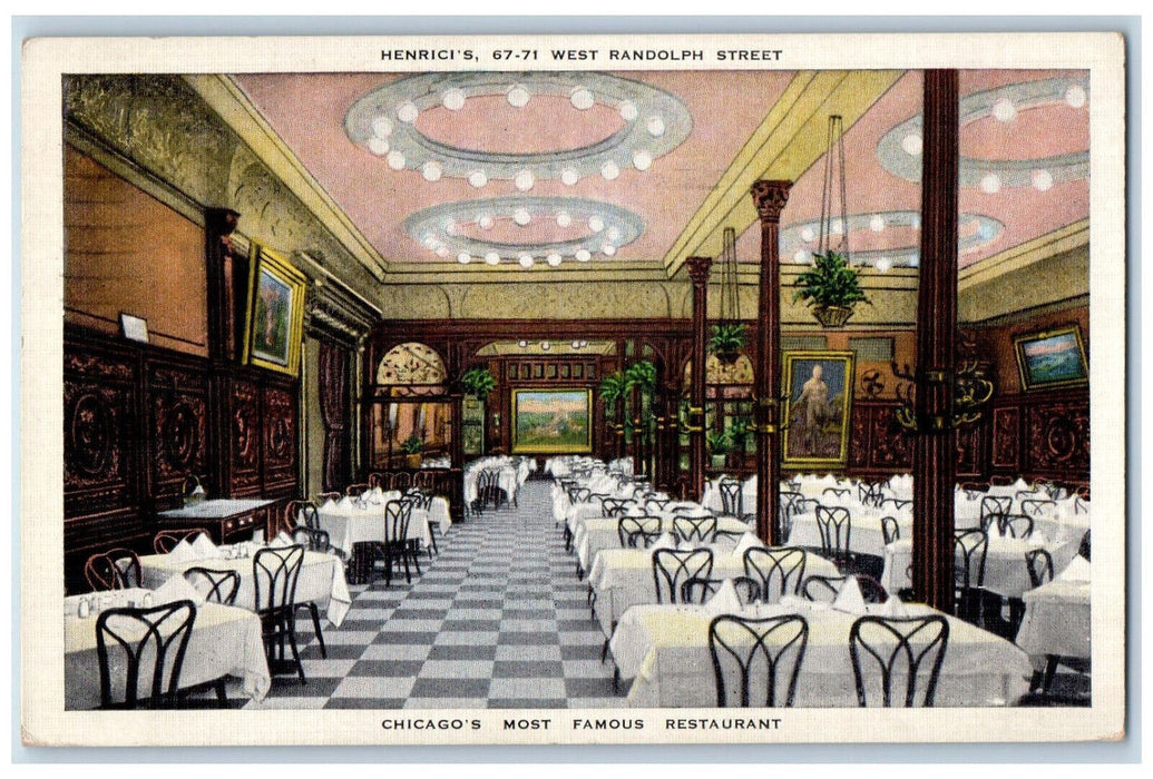 1937 Henrici's West Randolph Street Chicago's Most Famous Restaurant IL Postcard