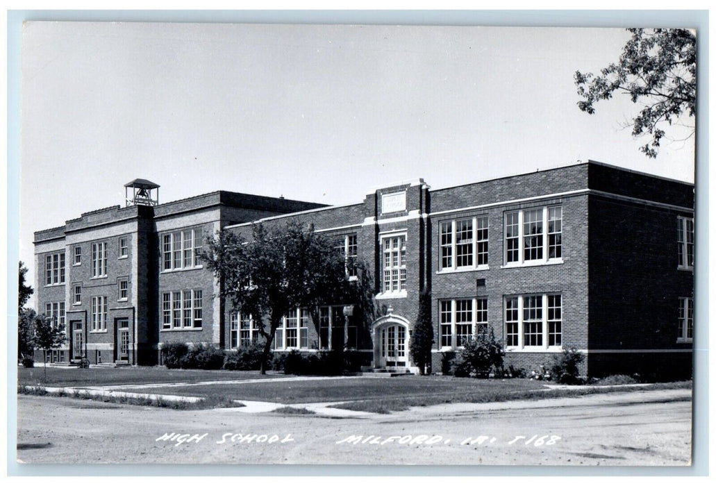 c1950's High School Building Scene Street Milford Iowa IA RPPC Photo Postcard