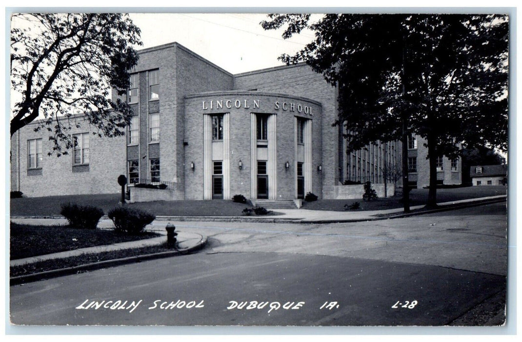 1954 Lincoln School Building Dubuque Iowa IA, Byron MI RPPC Photo Postcard