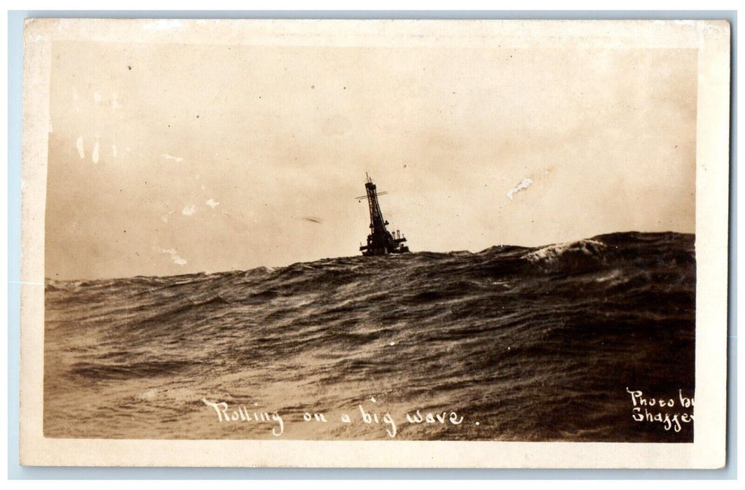 c1910's Rolling On A Big Wave Shaffer US Navy Ship WWI RPPC Photo Postcard