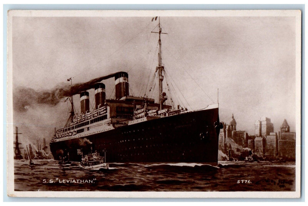 SS Steamer Ship Leviathan Largest Liners United States Line RPPC Photo Postcard