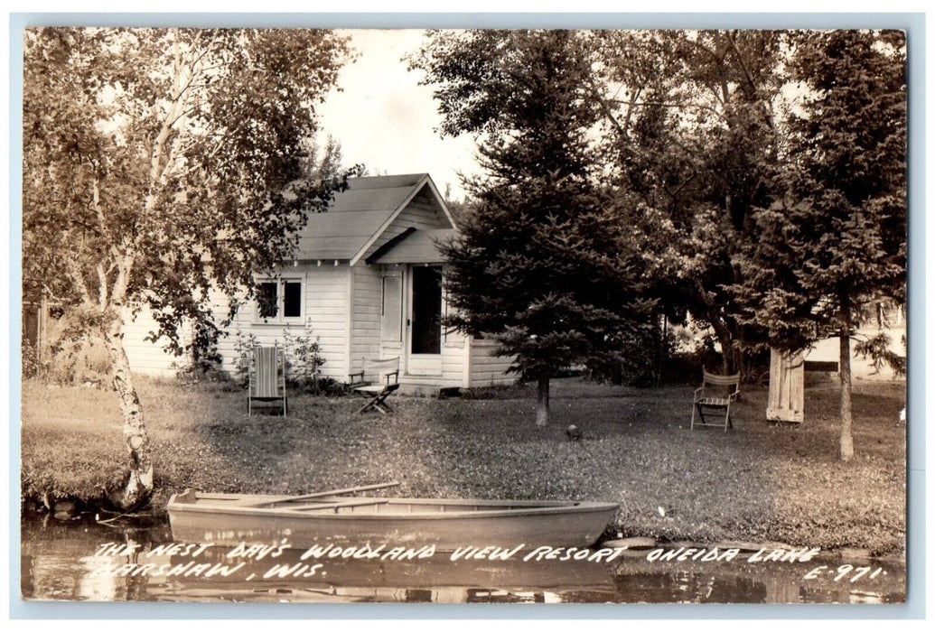 c1940 Nest Day's Woodland View Resort Oneida Lake Harshaw WI RPPC Photo Postcard