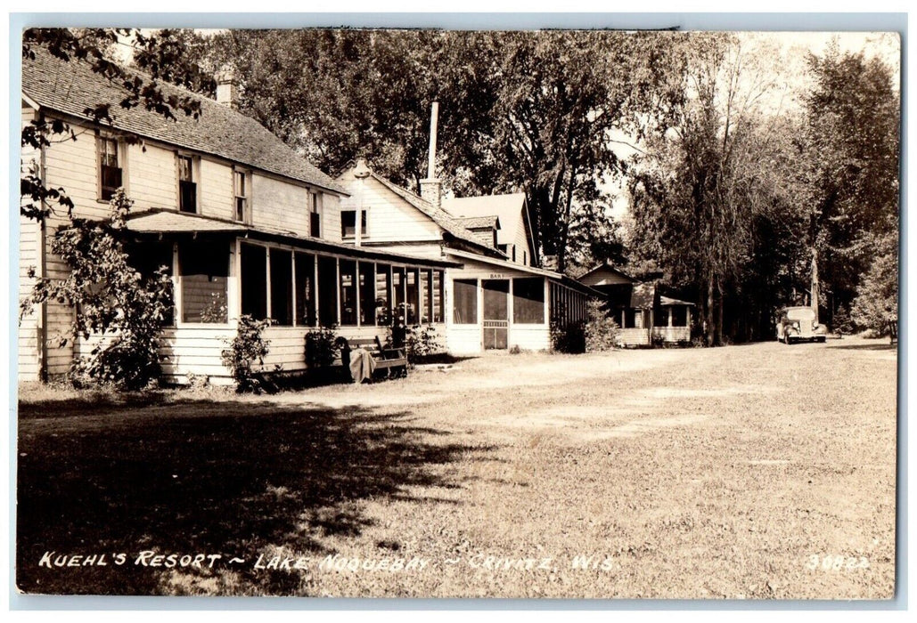 1939 Kuehl's Resort Lake Noquebay Crivitz Wisconsin WI RPPC Photo Postcard
