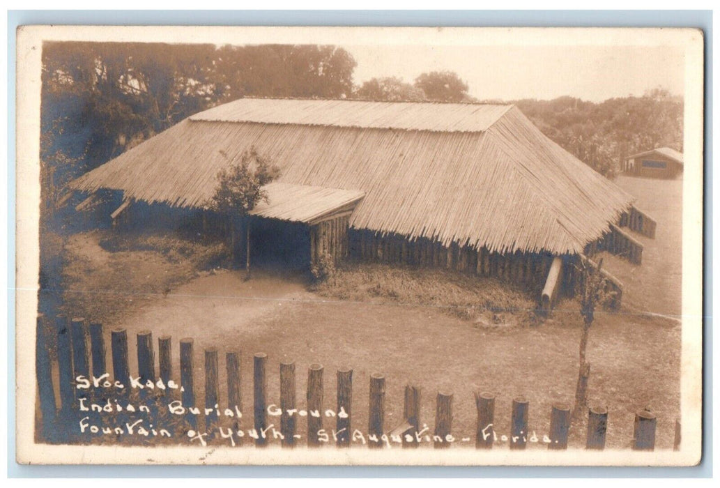 Stockade Indian Burial Ground Fountain Youth St Augustine FL RPPC Photo Postcard