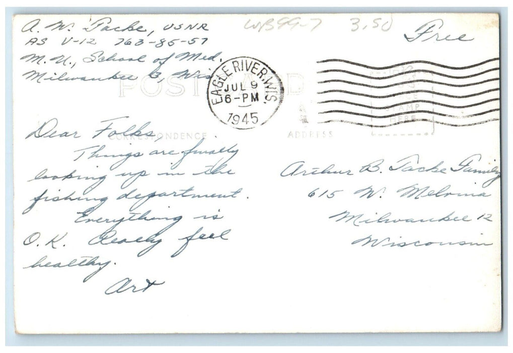 1945 Tamarack Cabin Elbert Resort Rice Maid Eagle River WI RPPC Photo Postcard