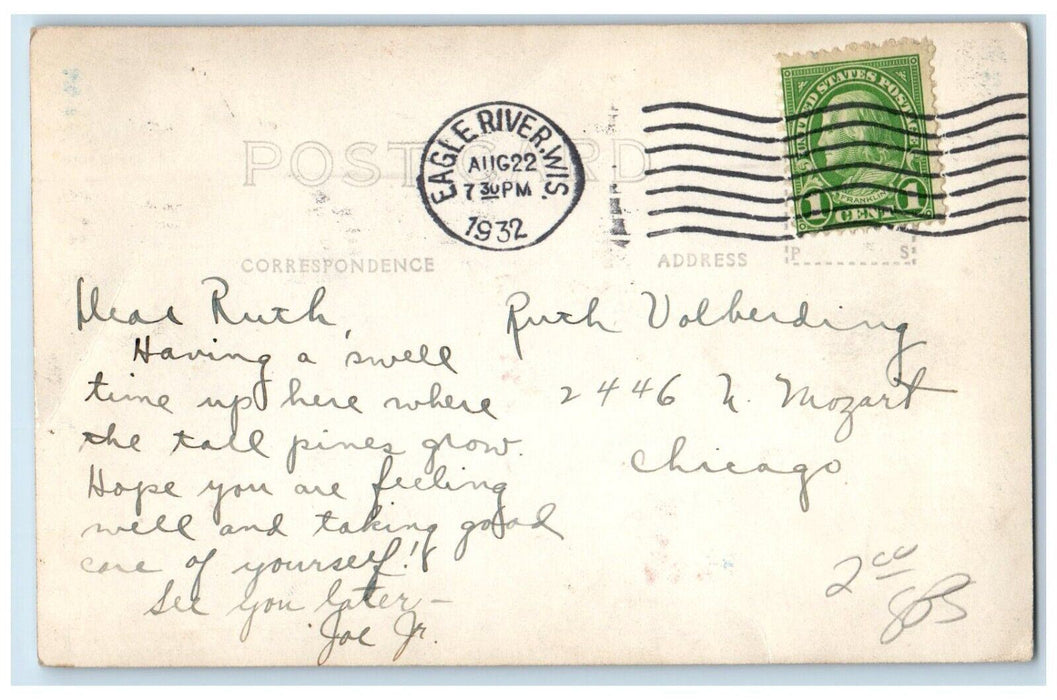 1932 Little St. Germain Lake Sisson's Resort Eagle River WI RPPC Photo Postcard