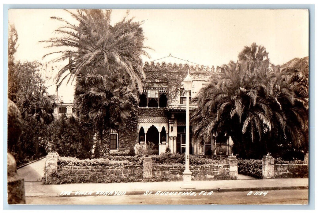 The Villa Zorayda Scene Street St. Augustine Florida FL RPPC Photo Postcard