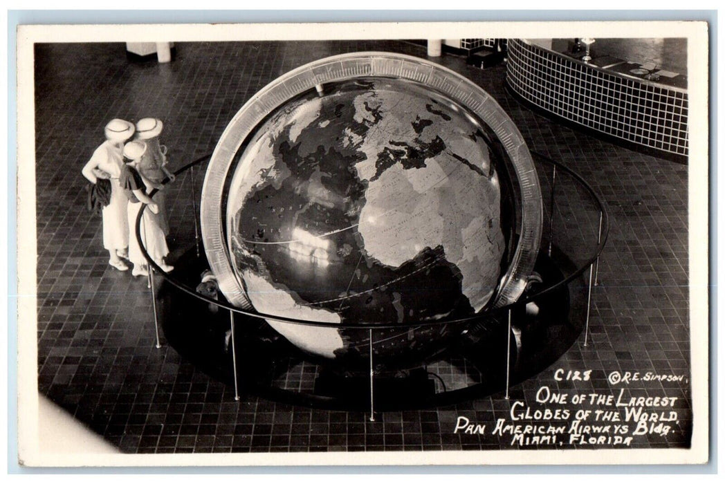 c1940's Globes Pan American Airways Bldg. Miami Florida FL RPPC Photo Postcard