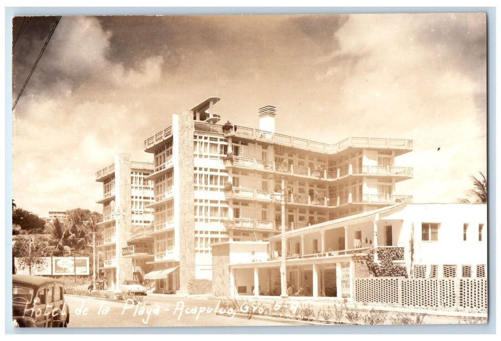 c1940's Hotel De La Playa Old Forester Sign Acapulco Mexico RPPC Photo Postcard