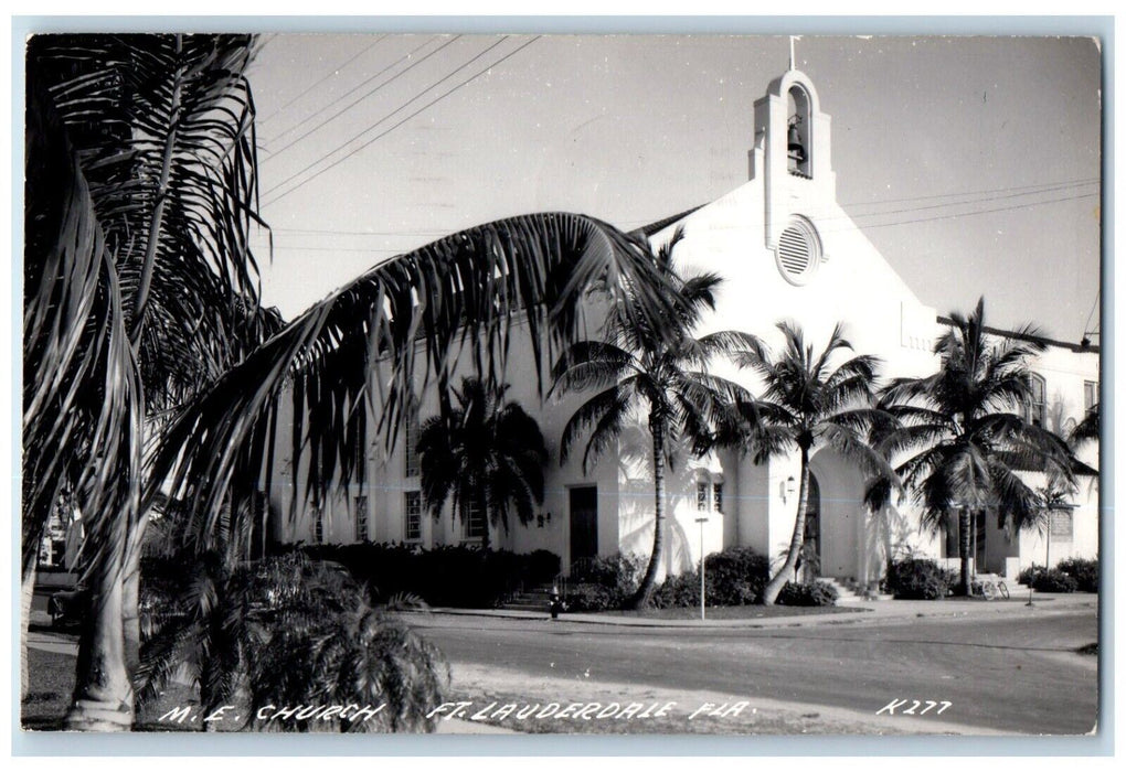 1947 ME Church Scene Street Ft. Lauderdale Florida FL Posted RPPC Photo Postcard