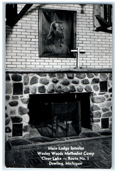 Main Lodge Interior Wesley Woods Methodist Church Camp MI RPPC Photo Postcard