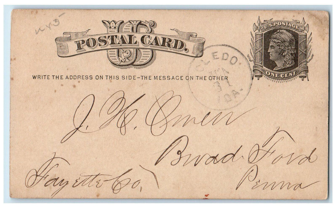 1877 Send Another Box of Eggs Toledo Iowa IA Bradford PA Postal Card