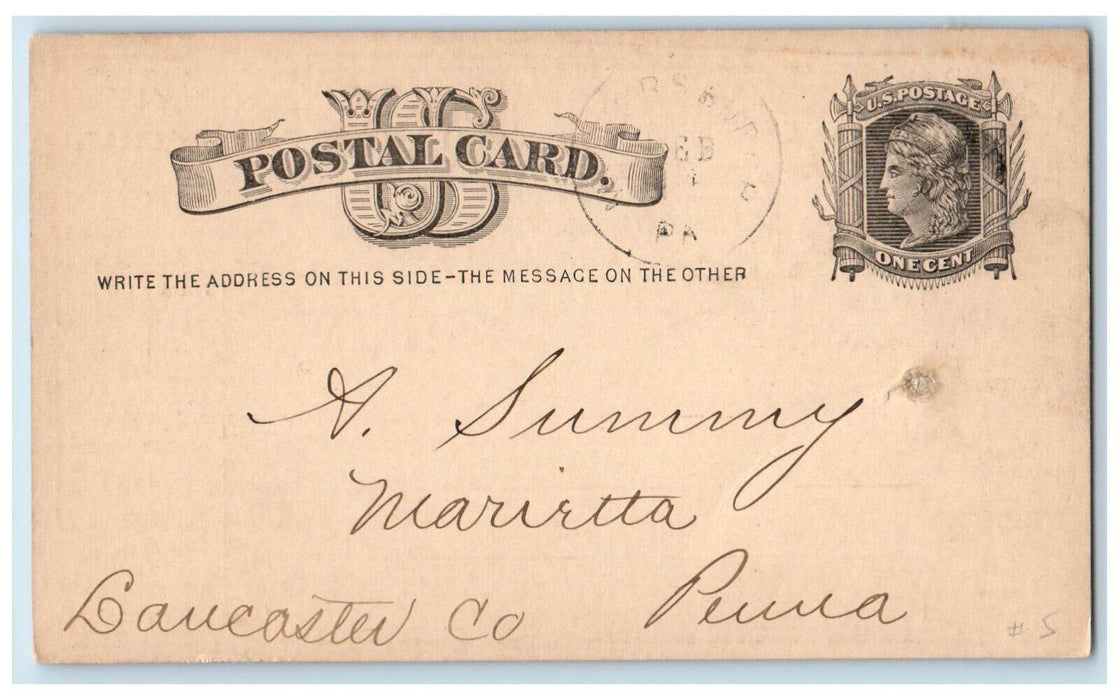 1879 Received of RC Pebbles Agent Lykens Vally Coal Millersburg PA Postal Card