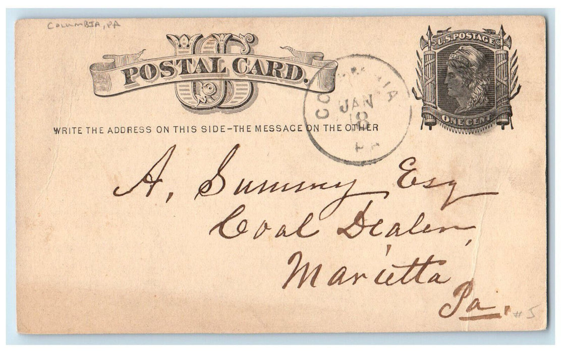 1879 Bring Ledger Journal & Receipt Book Columbia Pennsylvania PA Postal Card