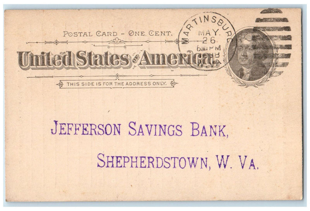 1898 The Citizens National Bank Martinsburg West Virginia WV Postal Card