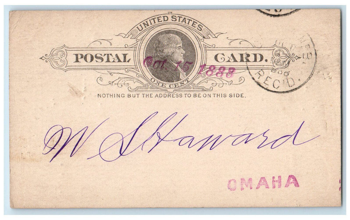 1888 Union Pacific Railway Company WS Howard Omaha Nebraska NE Postal Card