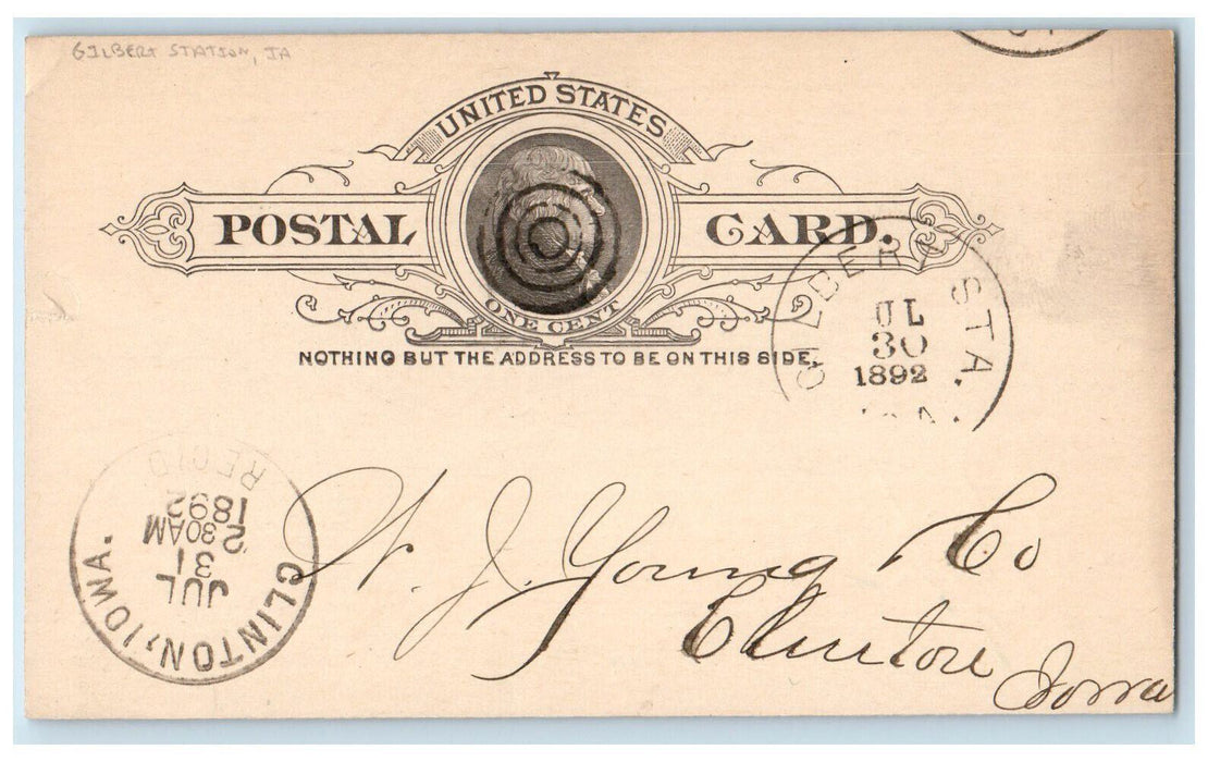 1892 Add to Car Lumber Gilbert Station Iowa IA Clinton Iowa IA Postal Card