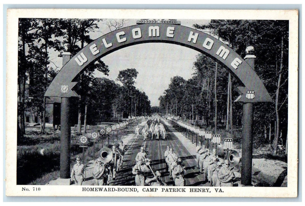 c1940's Welcome Home Arch Homeward-Bound Camp Patrick Henry VA Postcard