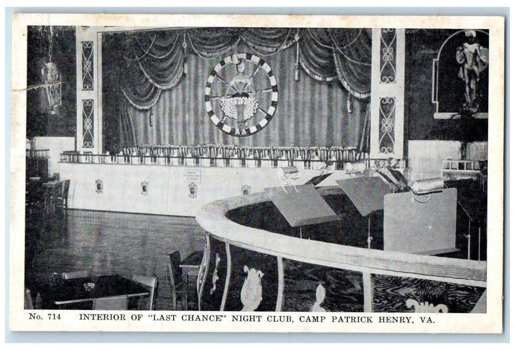 c1950's Interior of "Last Chance" Night Club Camp Patrick Henry VA Postcard