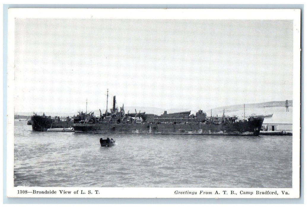 c1950's View of LST Greetings from A.T.B. Camp Bradford Virginia VA WW2 Postcard