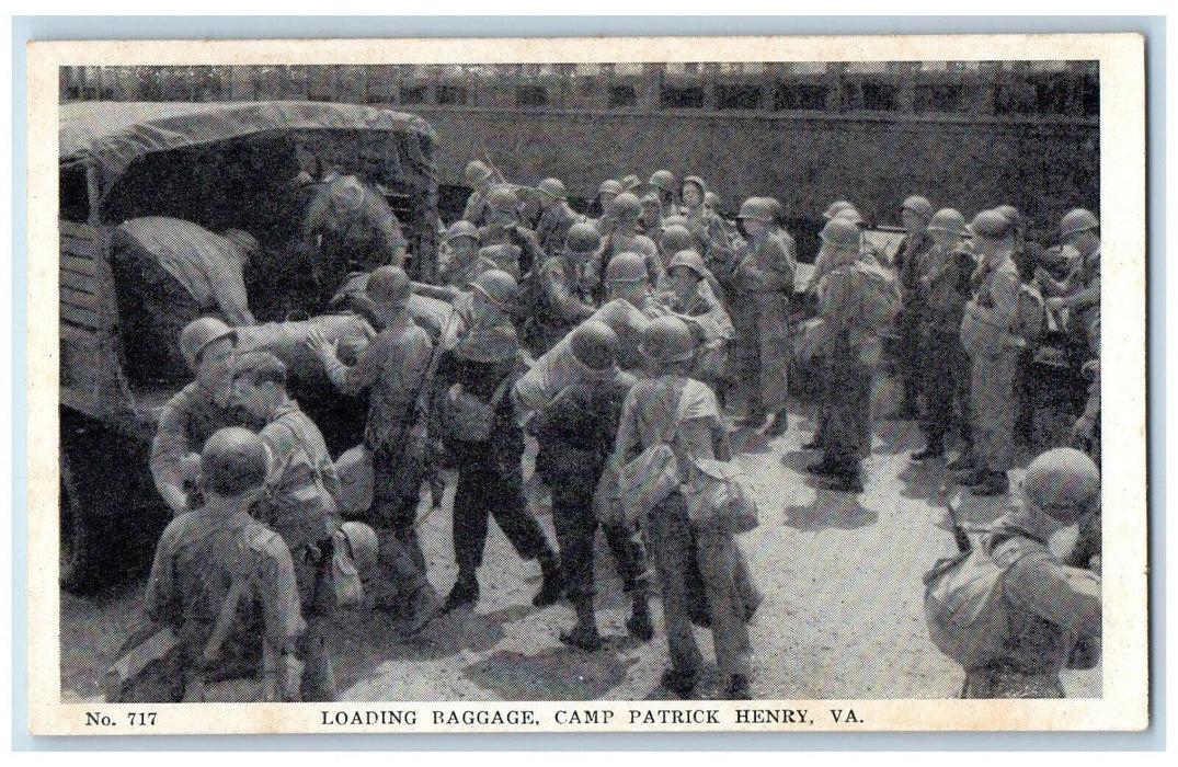 c1940's Army Loading Baggage Camp Patrick Henry VA Vintage WW2 Postcard