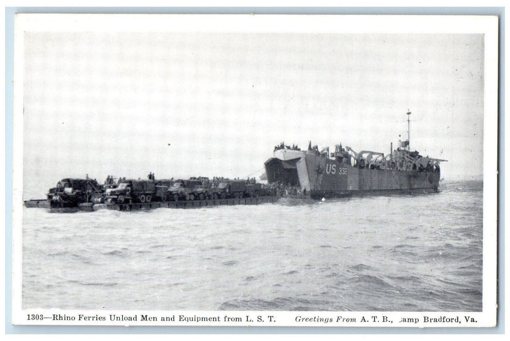 c1940's Rhino Ferries Unload Men and Equipment Greetings from ATB WW2 Postcard