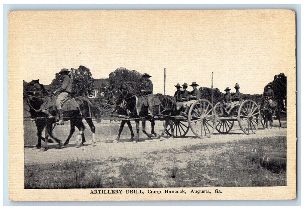 c1910 Artillery Drill Camp Hancock Augusta GA Horse Carriage WW1 Postcard