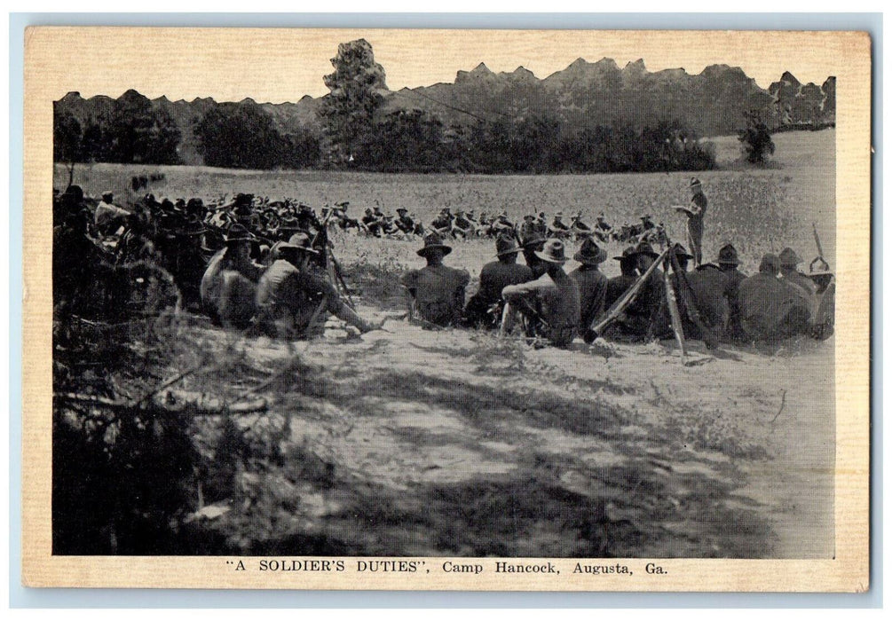 c1940's "A Soldier's Duties" Camp Hancock Augusta Georgia GA WW2 Postcard